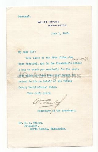 William Loeb,  Jr.  - Secretary To Theodore Roosevelt - Signed Letter (tls) 1903