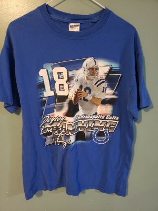 Vintage Peyton Manning Sport Graphic Blue T Shirt M Indianapolis Colts.