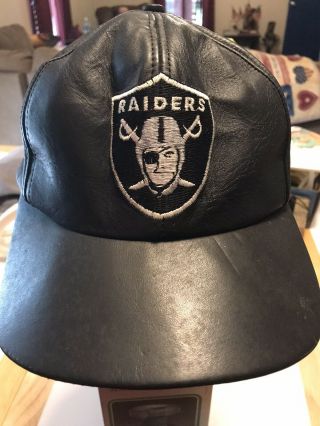 Vintage La Oakland Raiders Black Leather Hat Cap American Needle Made In Usa