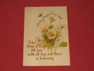 Antique A Very Happy Year Greeting Card Daisies