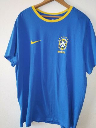 Nike Tee Brazil Mens Xxl Cbf Blue Yellow T Shirt Soccer Football Futbol 2xl