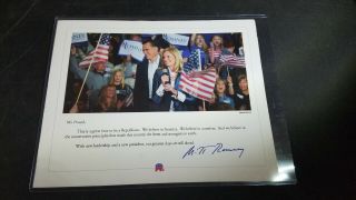 Mitt Romney Massachusetts Governor President Nominee Signed 8x10 Photo