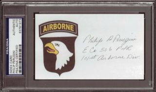 Philip Perugini Band Of Brothers Wwii Signed Index Card Psa/dna Autograph Auto