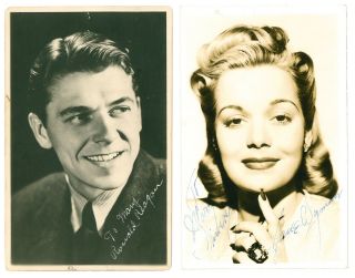 Vintage Hollywood Couple Jane Wyman Ronald Reagan Autographed Photographs Letter