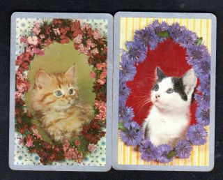 Vintage Swap/playing Cards - Lovely Cat Portraits Pair (silver Borders)