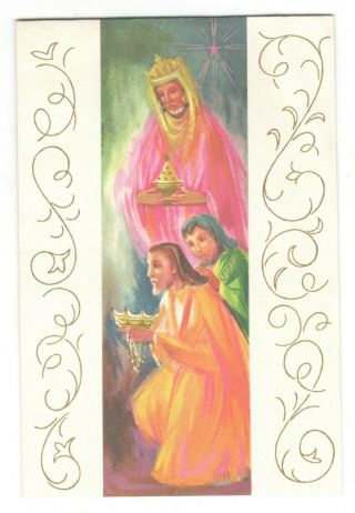 Vintage Norcross Christmas Greeting Card 3 Wise Men Pastel Colors Fg3