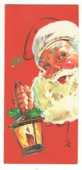 Vintage Rust Craft Christmas Greeting Card Santa Claus Holding Lantern Gc8