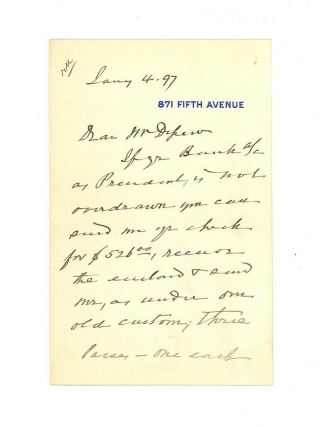 Levi Morton Signed 1897 Als Letter U.  S.  Vice President,  Ny Governor