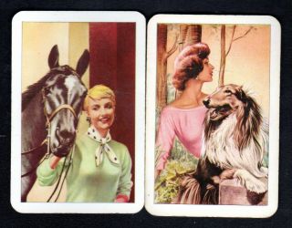 Vintage Swap/playing Cards - Lady With Dog & Lady With Horse Pair