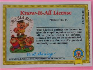TRADING CARD,  GARBAGE PAIL KIDS,  ART APART,  KNOW IT ALL LICENSE, 3