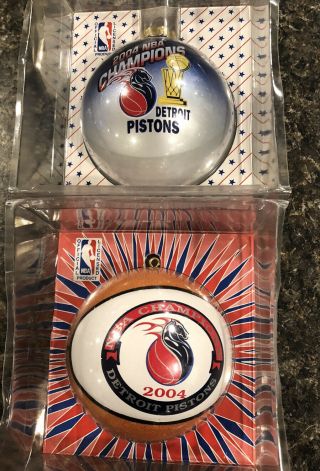 Two Detroit Pistons 2004 Championship Team Christmas Ornaments Nba