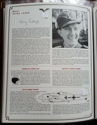 Wwii Luftwaffe Battle Of Britain Fighter Ace Signed Heinz Lange Knights Cross