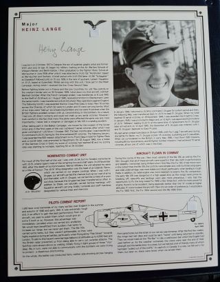 WWII Luftwaffe Battle of Britain fighter ace signed Heinz Lange Knights Cross 2