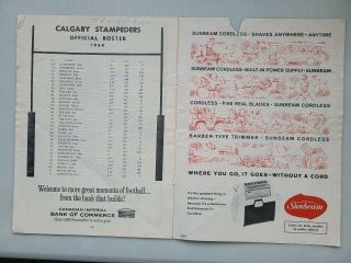 1964 CFL Saskatchewan Roughriders vs Calgary Stampeders Program Ron Lancaster 2