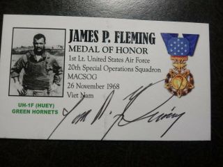 James P Fleming Authentic Hand Signed Business Card - Medal Of Honor Vietnam War