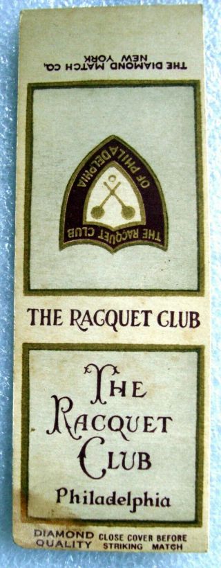 Diamond Quality The Racquet Club Philadelphia Salesman Sample Matchcover