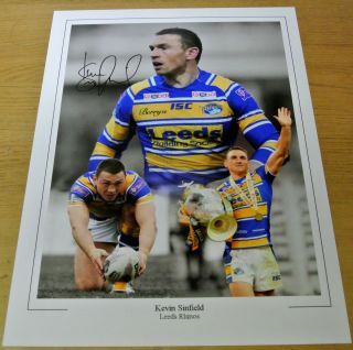 Kevin Sinfield Signed 16x12 Photo Montage Autograph Leeds Rhinos Rugby Proof