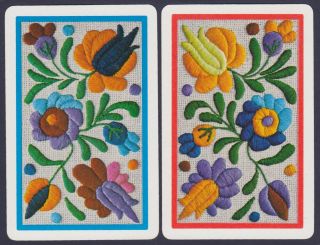 2 Single Vintage Swap/playing Cards Embroidery Look Flowers