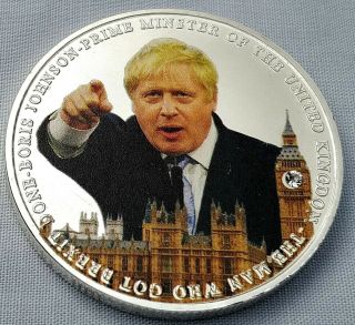 Boris Johnson The Man Who Got Brexit Done Silver Coin Faux Diamond Lock Down Uk