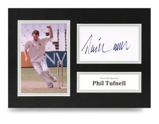 Phil Tufnell Signed A4 Photo Display Cricket Ashes Autograph Memorabilia,