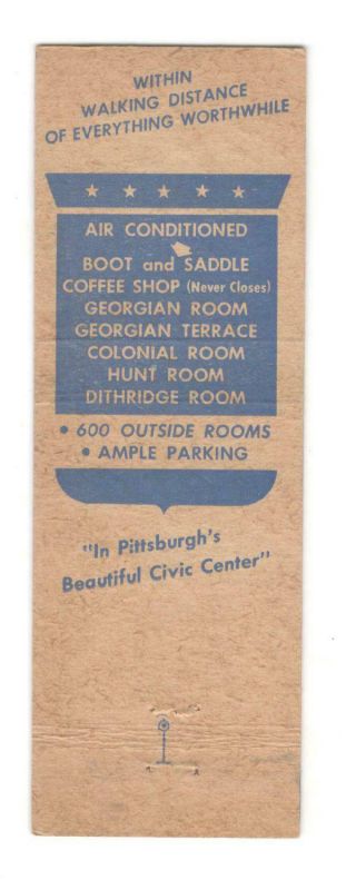 Hotel Webster Hall Pittsburgh Pennsylvania Vintage Matchbook Cover B67 2