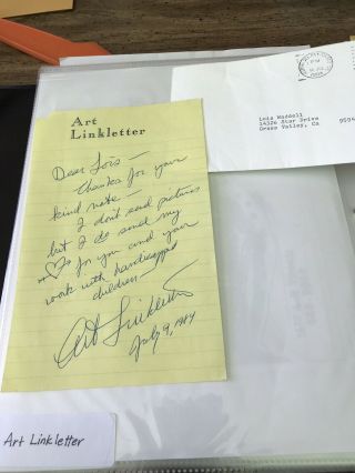 1984 Signed Autographed Letter From Art Linkletter Envelope Personal