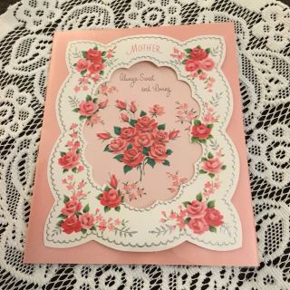 Vintage Greeting Card Valentine Mother Lace Bouquet Flowers Norcross