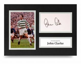 John Clarke Signed A4 Photo Display Glasgow Celtic Autograph Memorabilia,