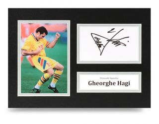 Gheorghe Hagi Signed A4 Photo Display Romania Autograph Memorabilia,