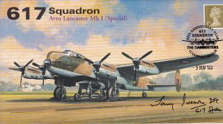 Av600 Wwii 617 Squadron Raf Lancaster Tirpitz Cover Signed Tony Iveson Dfc