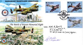 Mf1 Ww2 Raf Bbmf / Canadian Lancaster Cover Signed Corry Dfc & Moir Dfc