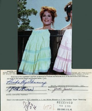 Linda Kaye Henning - Signed Tv Contract W/ 5x7 Photo,  " Petticoat Junction "