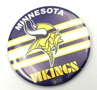 Minnesota Vikings Vintage Pinback Button 3 - 1/2” 3.  5 Inches Nfl Football Pin Skol