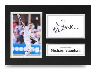 Michael Vaughan Signed A4 Photo Display Cricket Ashes Autograph Memorabilia,