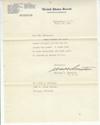 8 Pc U.  S.  Senators Signed 1938,  1941,  1954 Letters: