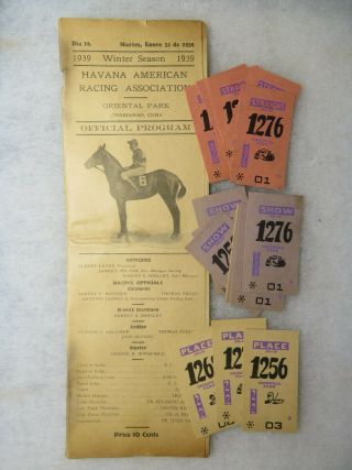 1939 Horse Race Official Program And Straight Place Show Tickets Marianao