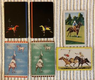 6 Vintage Playing Cards Horses Polo Players 2 Blank Swaps