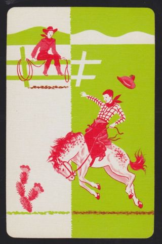 1 Single Vintage Swap/playing Card Bucking Horse Cowboy Girl Id 