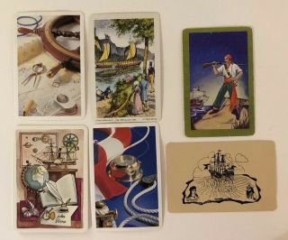 6 Vintage Playing Cards Sailing Ships Helm/compass/pirates/jules Verne 2 Swaps