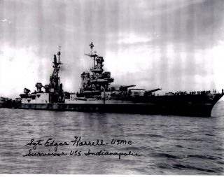 Ww2 Uss Indianapolis Sinking Survivor Edgar Harrell Autographed Ship Photograph