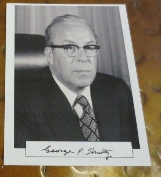 George Schultz Signed Autographed Card Sec Of State,  Treasury,  Labor & Omb