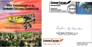 Cc51 Lord Cheshire Vc Raf Cover Signed Lady Ryder Of Warsaw Cmg Wwii Soe