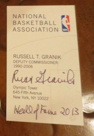 Russ Granik Basketball Nba Hall Of Famer Signed Autographed Business Card Draft