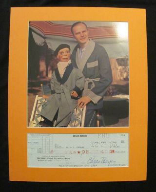 Edgar Bergen Signed Check And Color Photo Matted And Ready To Frame