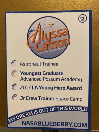 Alyssa Blueberry Carson Signed Autograph Trading Card NASA Space MARS Astronaut 2