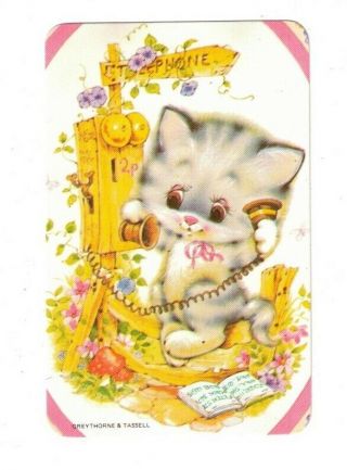 Swap Card - Vintage Collectable - Blank Back - Cat On The Telephone