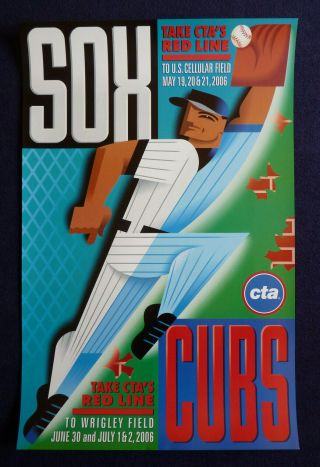 2006 Chicago Cta Red Line Train Poster Baseball White Sox Cubs Crosstown Series