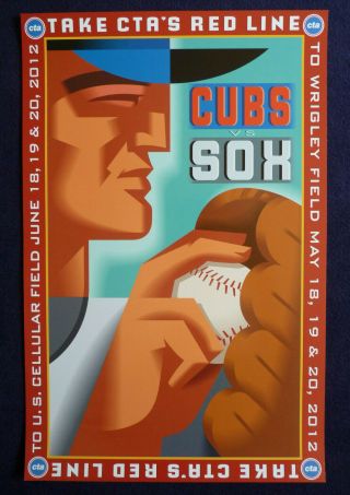 2012 Chicago Cta Red Line Train Poster Baseball White Sox & Cubs Crosstown Serie