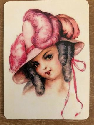 B - 29 Single Of Swap Playing Card In Cond.  Art Deco Cute Girl With A Hat - 2