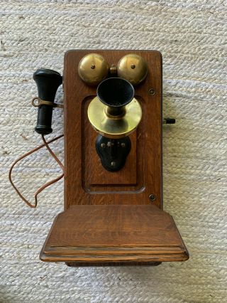 Antique Vintage Wooden Telephone Wall Ringer Box With Crank